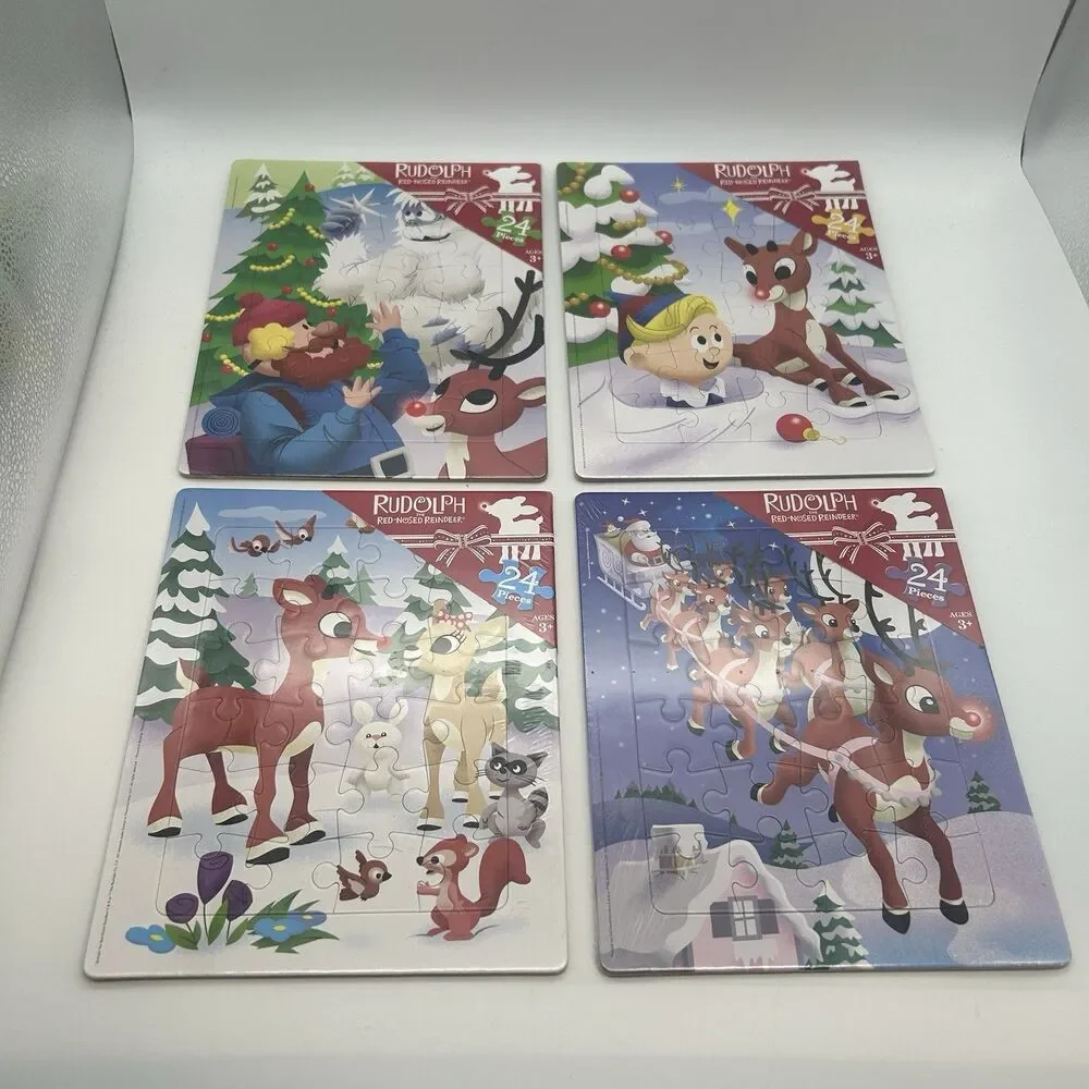 Rudolph Red-Nosed Reindeer 24 Piece Tray Puzzles Lot of 4 Sealed Ages 3+